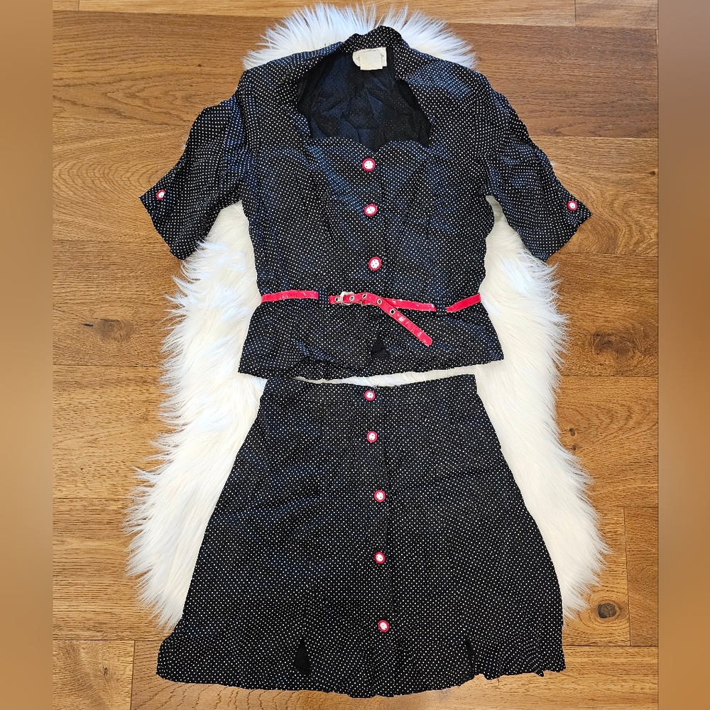 Vintage Polka Dot Matching Blazer And Mini Skirt Set